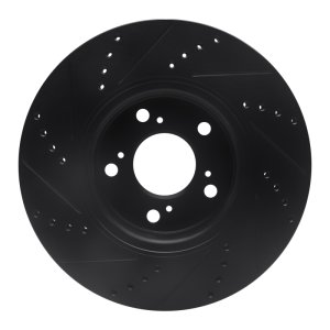 Acura RLX Brake Rotor (1) - Front Right - R1 Concepts - Drilled & Slotted - Black - `14-`20